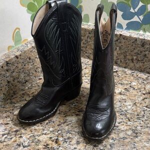 Old West Black Kids Western Pull-On Boots